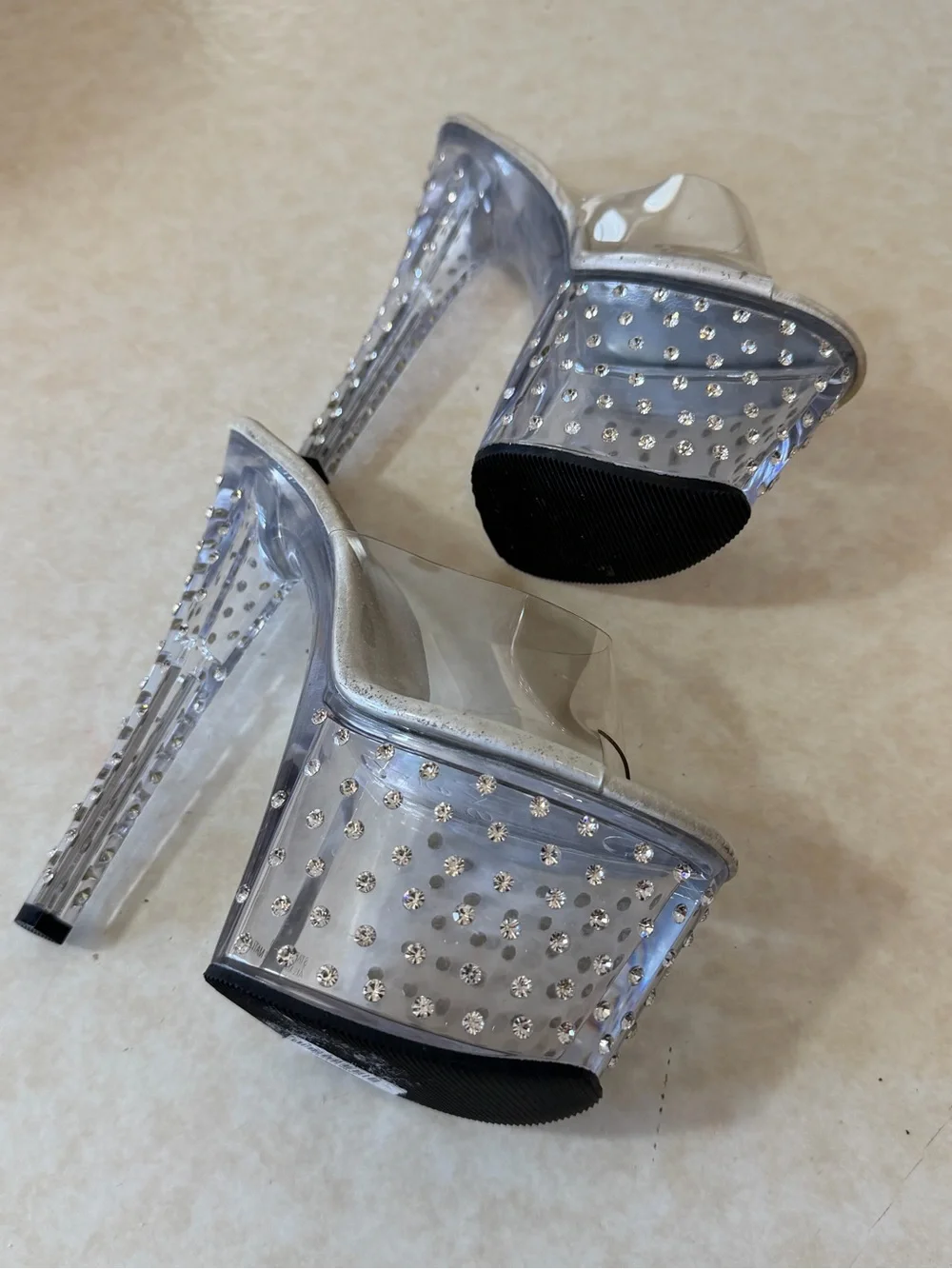 Pleaser Clear Platform Heels with Rhinestone Accents